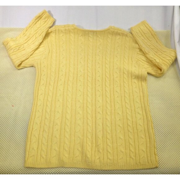 VTG Paul Harris Design Yellow Cable Knit Sweater Large 55% Ramie 45% Cotton - Picture 2 of 12